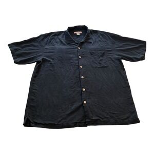 Paradise Blue 2X Mens Black 100% Silk Button Down‎ Hawaiian Shirt Tropical